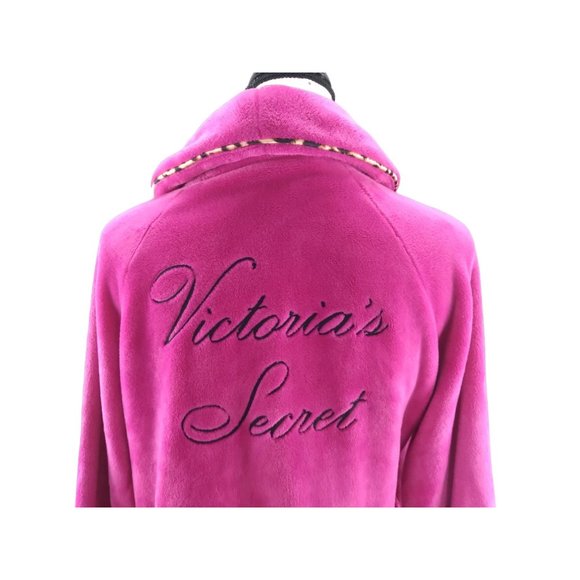 VICTORIA'S SECRET Pink Leopard cozy fleece dressing robe gown size xs/s NO BELT - Picture 3 of 13